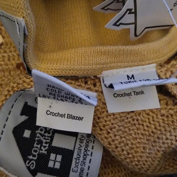 Vintage Storybook Knits Gold Crochet Tank Top and Blazer Cardigan Sweater Medium - Picture 9 of 12